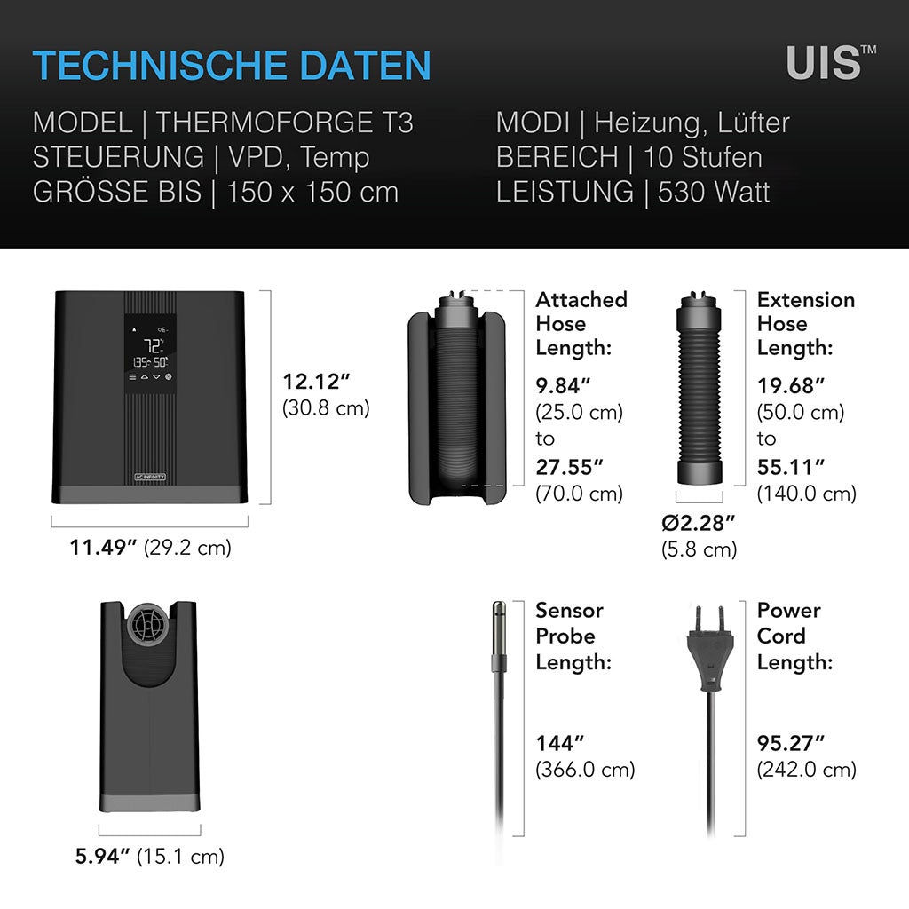 AC Infinity THERMOFORGE T3, Heizgerät für Pflanzen, intelligente VPD-Steuerung